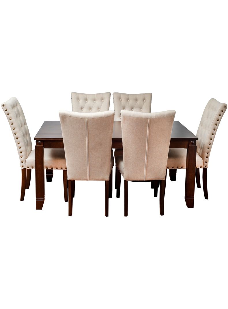 Comedor de madera con 6 sillas  Capitoné Beige-3