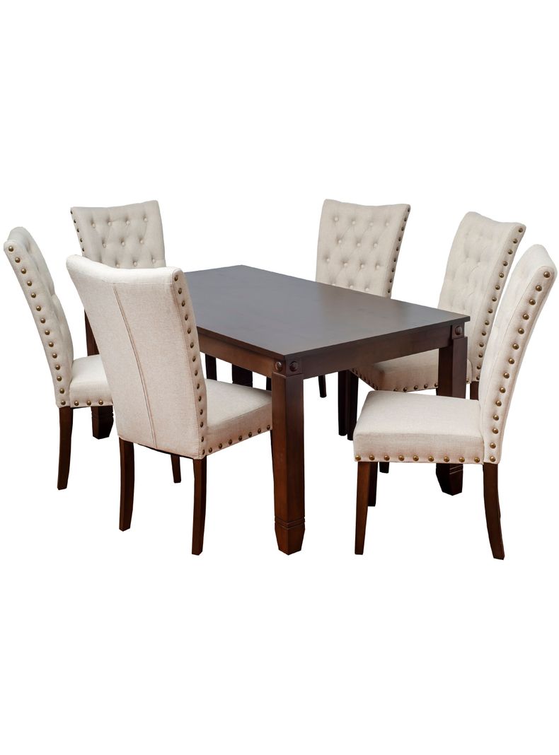 Comedor de madera con 6 sillas  Capitoné Beige-0
