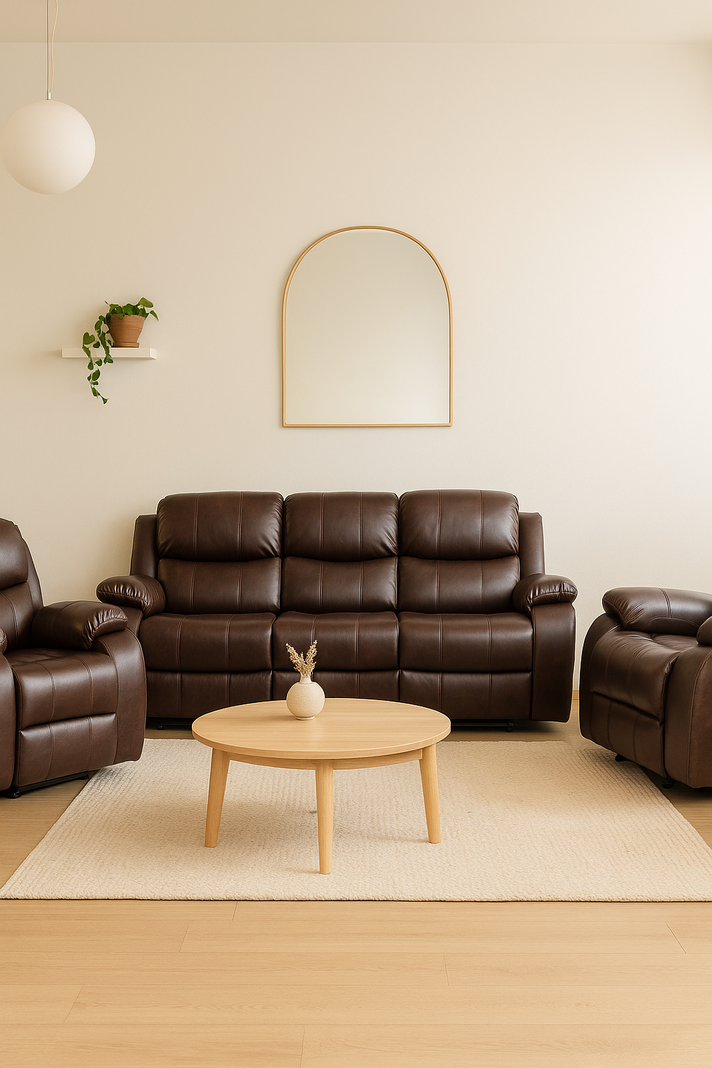 Pack Berger reclinable 3 cuerpos mas dos sofas de  cuerpo ( 3+1+1) color Brown dark