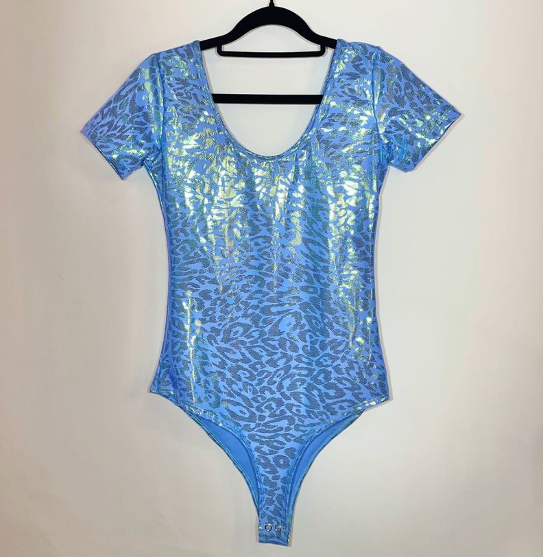 Body Mujer Manga Corta Metalizado Celeste-0