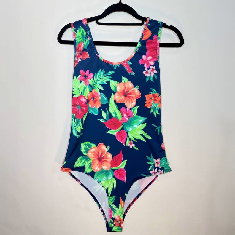 Body Mujer Musculosa Azul Hojas-0