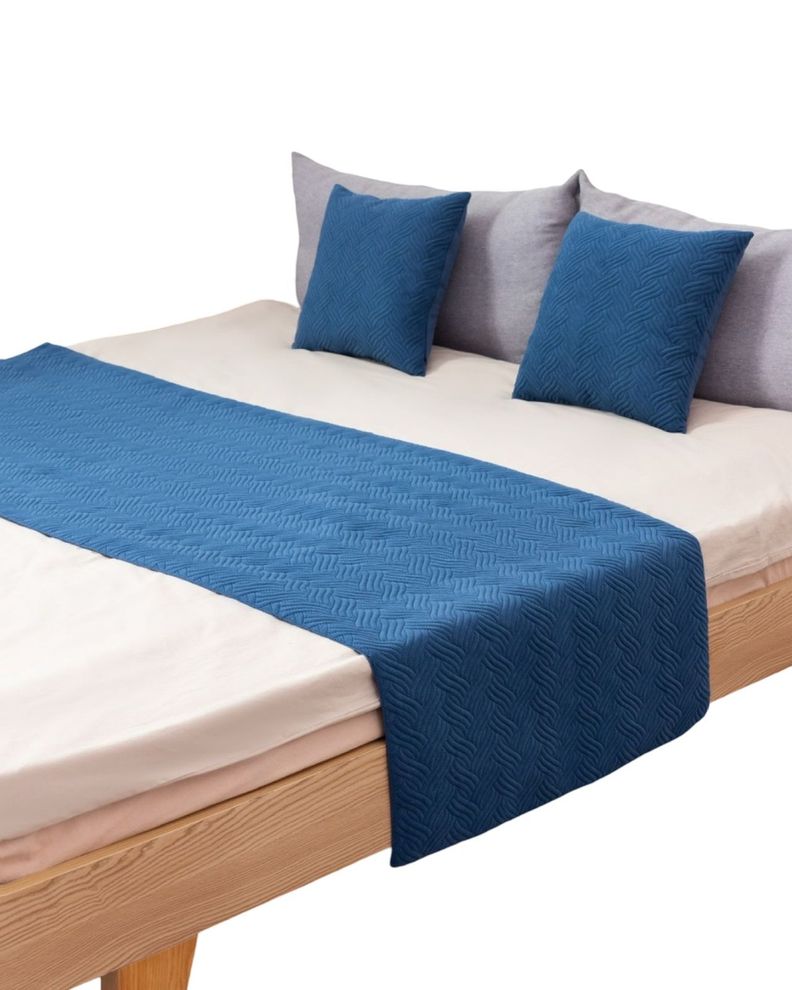 JUEGO DE PIECERA DE CAMA MAS 2 COJIN CON FUNDAS MODELO PLUSH AZUL-1