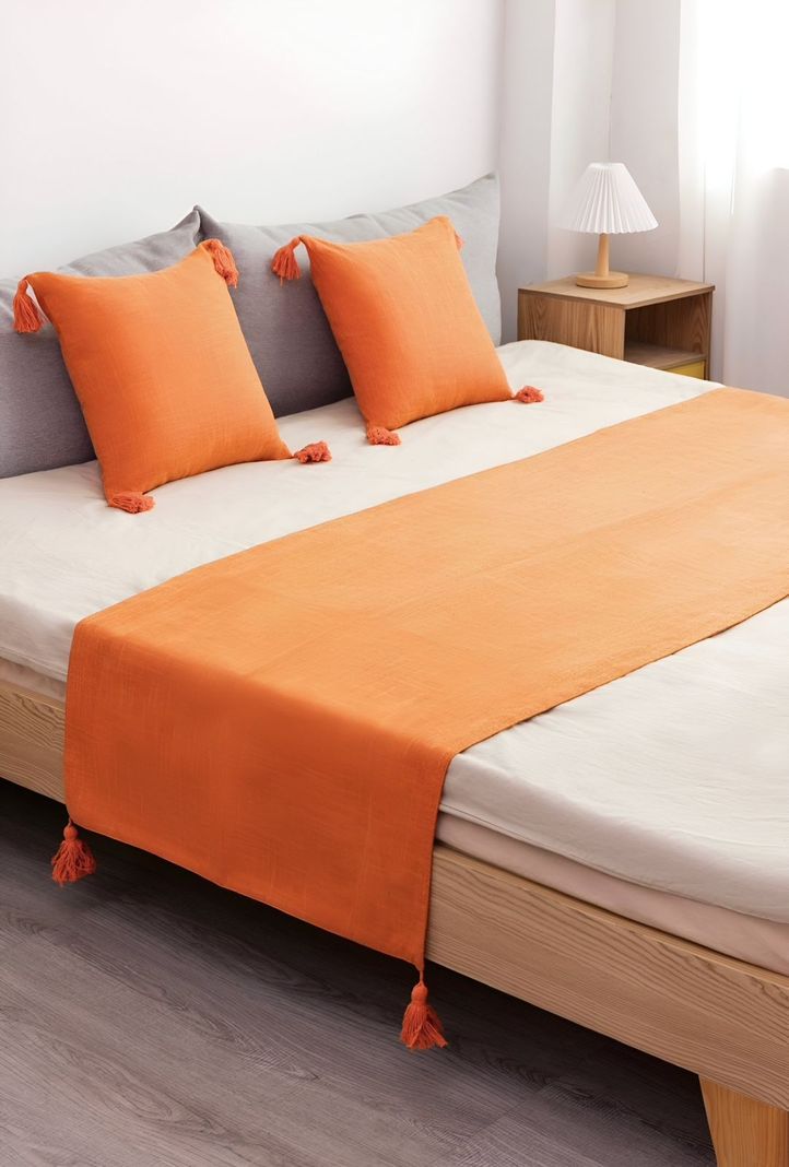 JUEGO DE PIECERA DE CAMA CON 2 FUNDAS MODELO LINO NARANJA-0