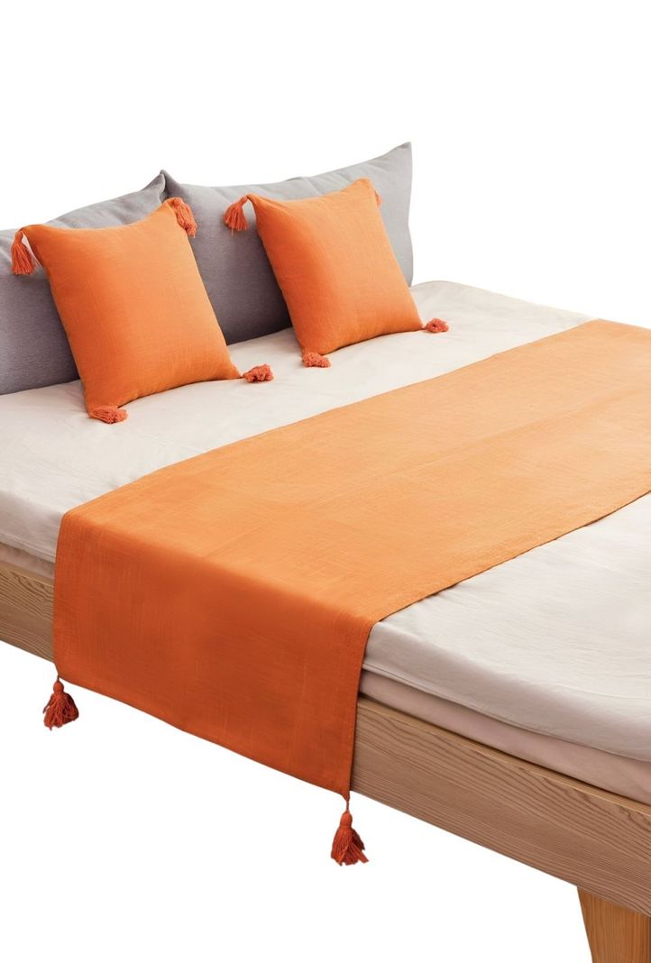 JUEGO DE PIECERA DE CAMA CON 2 FUNDAS MODELO LINO NARANJA-1