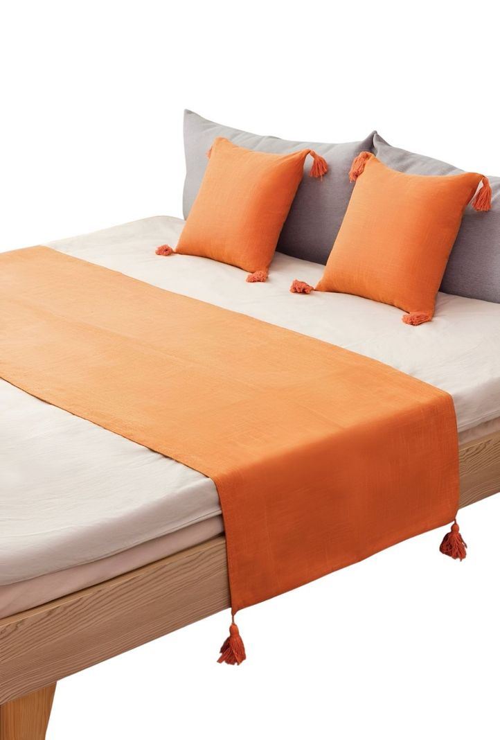 JUEGO DE PIECERA DE CAMA CON 2 FUNDAS MODELO LINO NARANJA-2