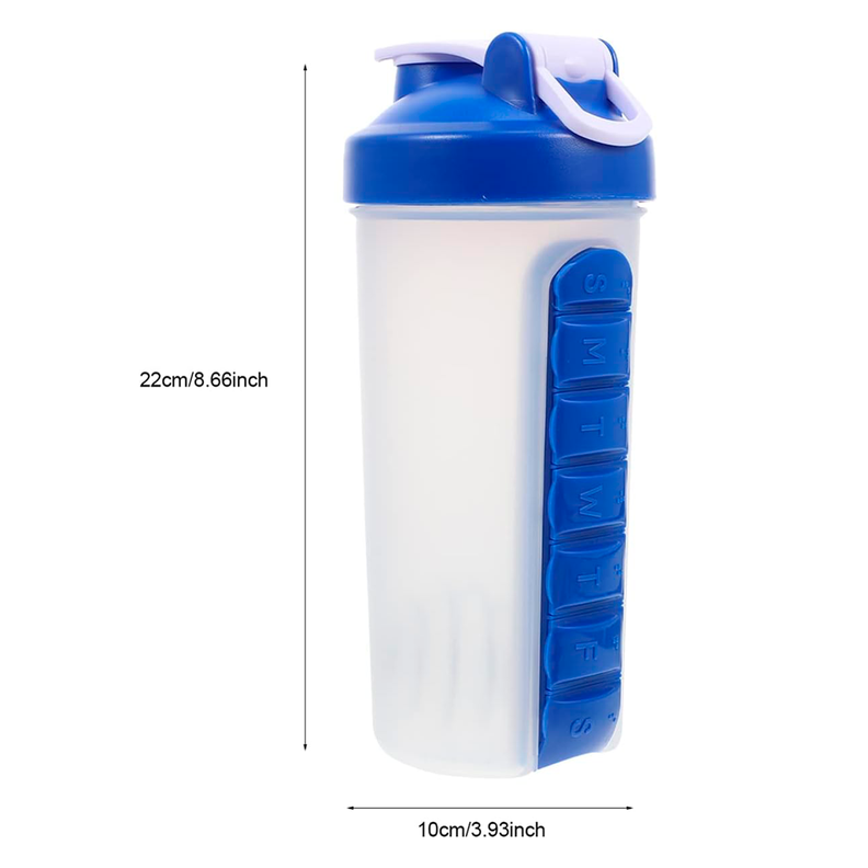 Botella De Agua 600ml + Pastillero Organizador Semanal Azul-1