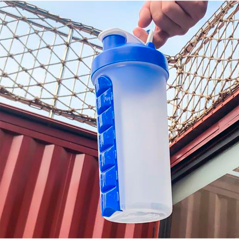 Botella De Agua 600ml + Pastillero Organizador Semanal Azul-2