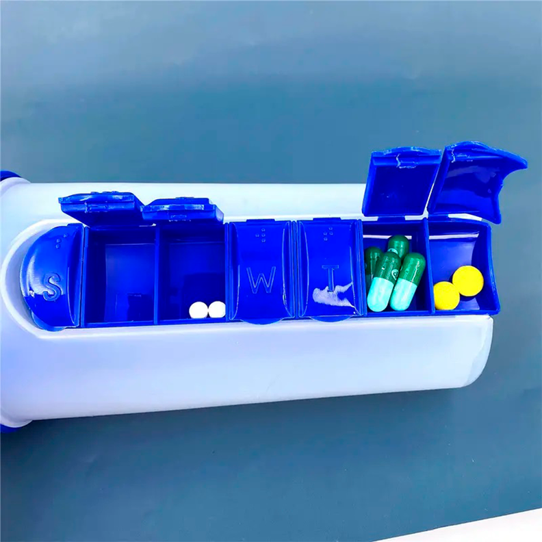 Botella De Agua 600ml + Pastillero Organizador Semanal Azul-3