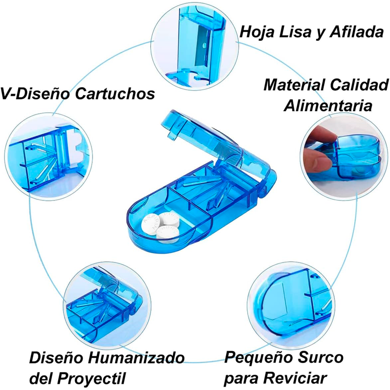 Pastillero Organizador Cortador Divisor Dosificador Pastilla Azul-3