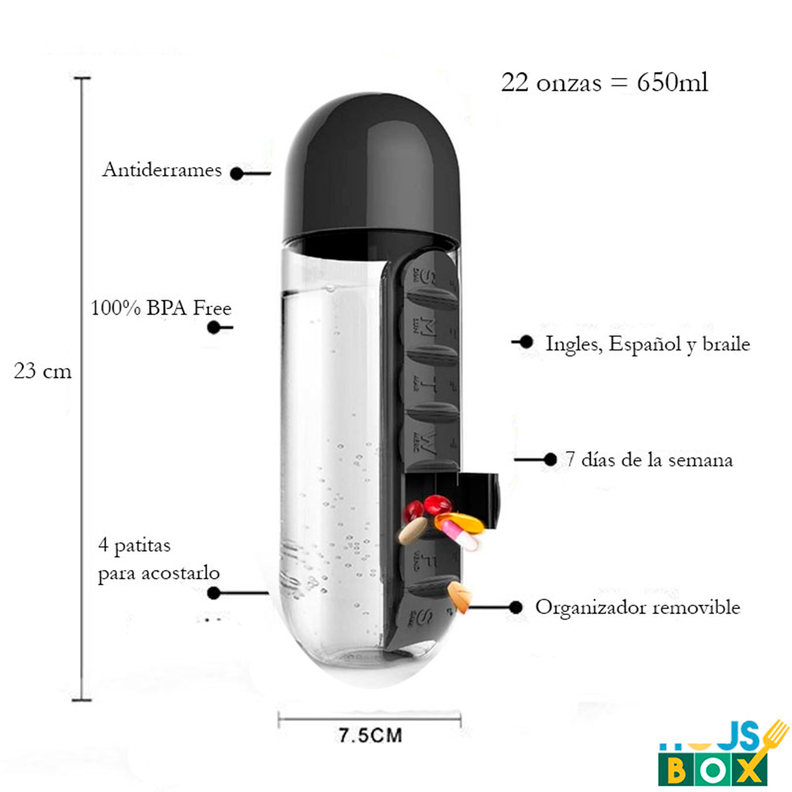 Botella De Agua Pastillero Organizador Pastilleros Semanales-2