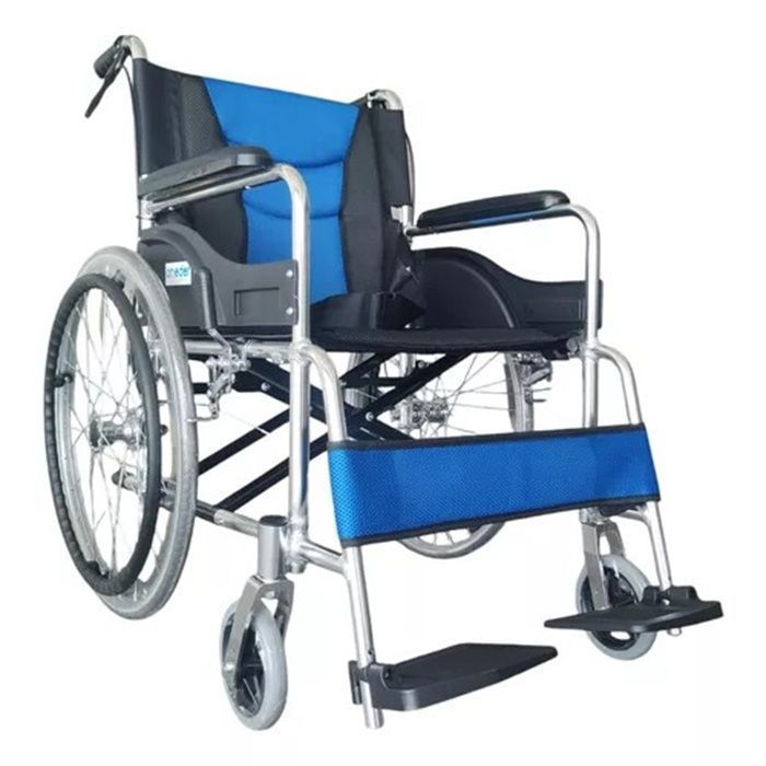 Silla De Ruedas Aluminio Plegable Doble Freno Con Cinturón-0
