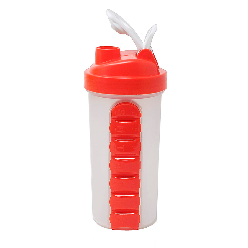 Botella De Agua 600ml + Pastillero Organizador Semanal Rojo-0