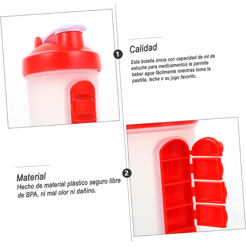 Botella De Agua 600ml + Pastillero Organizador Semanal Rojo-4