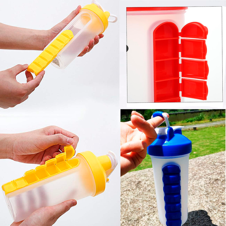 Botella De Agua 600ml + Pastillero Organizador Semanal Rojo-5