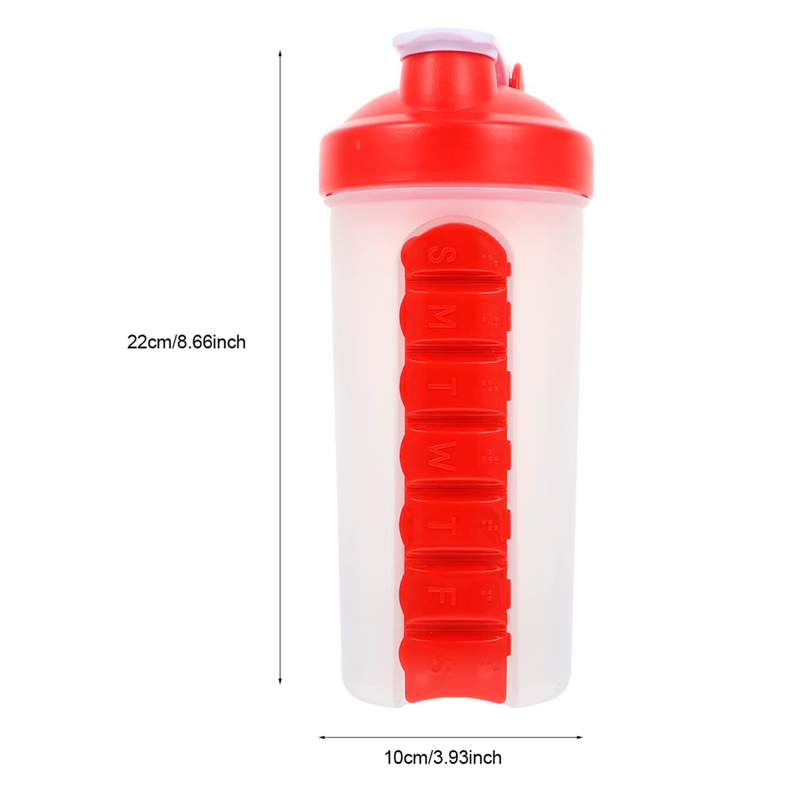 Botella De Agua 600ml + Pastillero Organizador Semanal Rojo-1