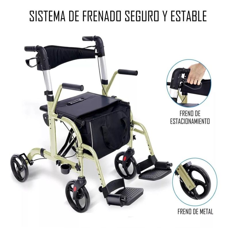 Andador 4 Ruedas Plegable 2 En 1 Silla De Ruedas Apoyabrazos Oneder-4