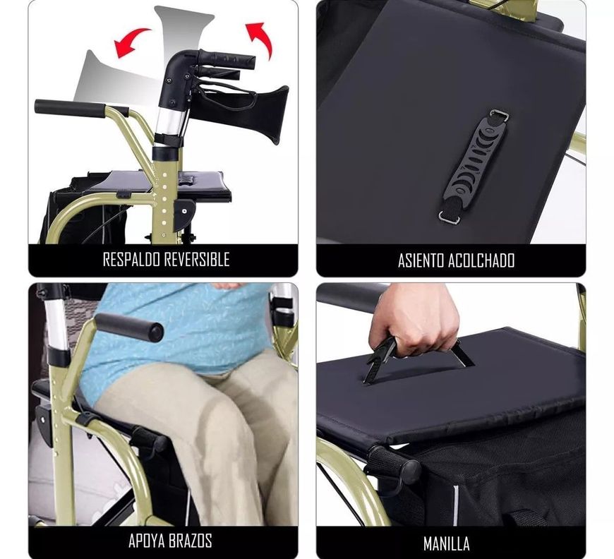 Andador 4 Ruedas Plegable 2 En 1 Silla De Ruedas Apoyabrazos Oneder-5