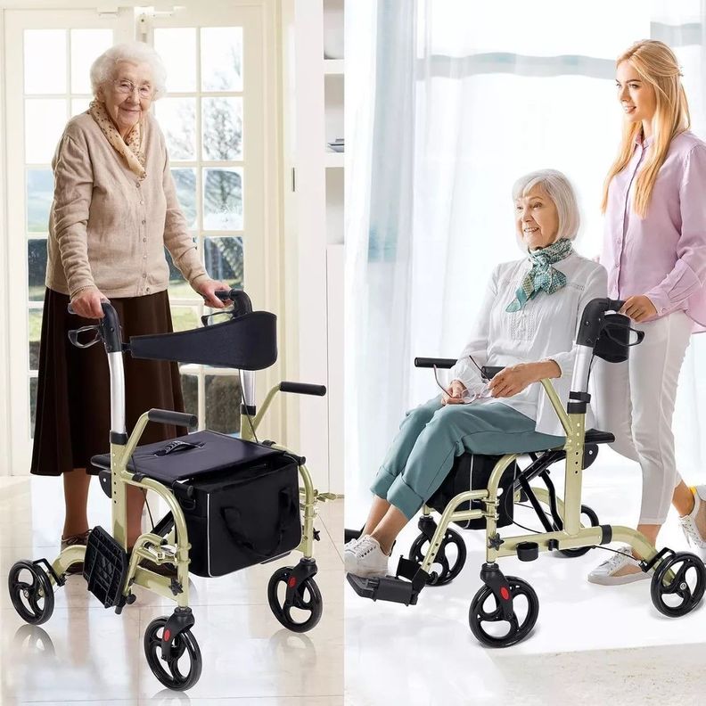 Andador 4 Ruedas Plegable 2 En 1 Silla De Ruedas Apoyabrazos Oneder-7