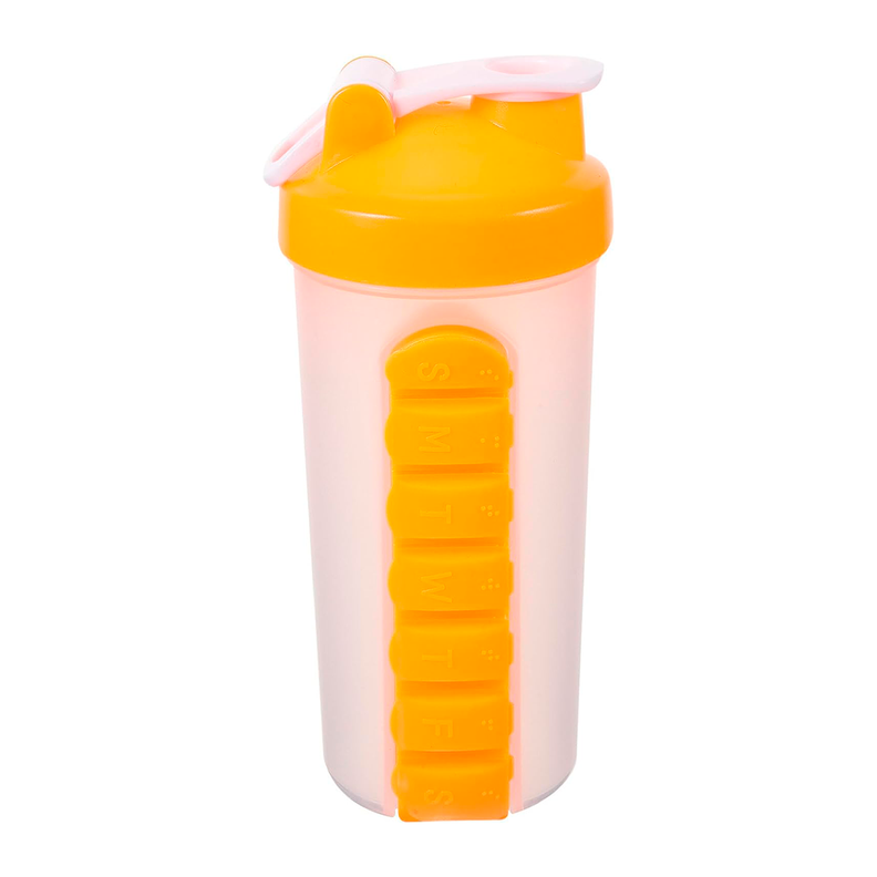 Botella De Agua 600ml + Pastillero Organizador Semanal Amarillo-3