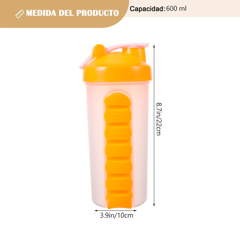Botella De Agua 600ml + Pastillero Organizador Semanal Amarillo-1