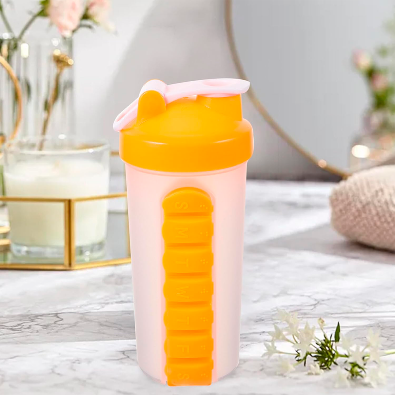 Botella De Agua 600ml + Pastillero Organizador Semanal Amarillo-2