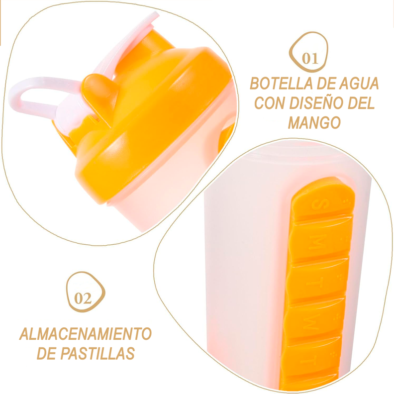 Botella De Agua 600ml + Pastillero Organizador Semanal Amarillo-7