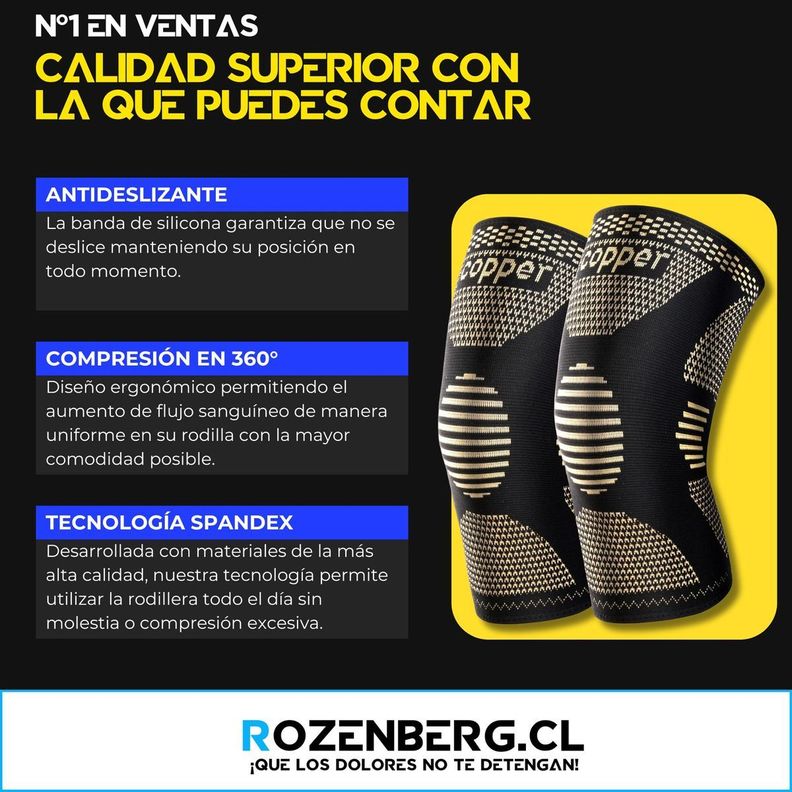 Rodillera de compresión con fibra de Cobre Rozenberg - 1 Par-7