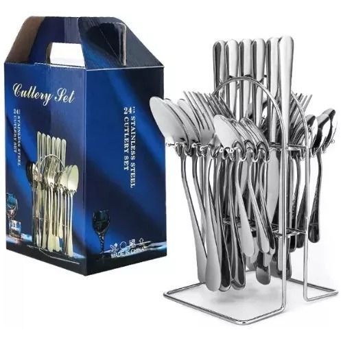 Set De Cubiertos 24 Piezas Con Soporte Acero Inoxidable-0