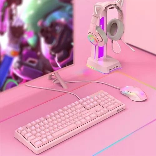 Kit Gamer Rosado Onikuma Teclado G25 Led + Mouse Rgb Cw905-4