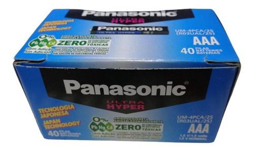 Pilas Aaa Panasonic Caja 40 Unidades Ultra Hyper De Carbon Zinc R03-2