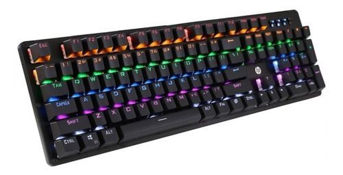 Teclado Gamer Hp Qwerty Hp Blue Español Latinoamérica Color Negro Con Luz Rgb-1