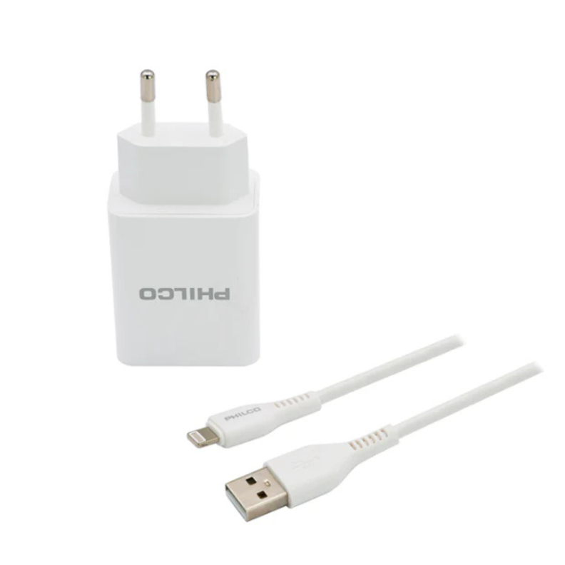 CARGADOR USB-A A LIGHTNING PHILCO CARGA RAPIDA R1090 BLANCO