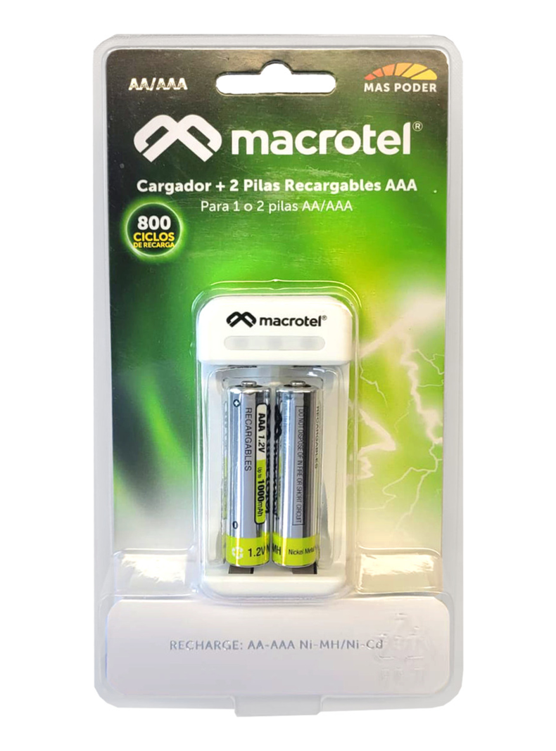 Cargador De Pilas Macrotel + 2 Pilas Recargables Aaa 1000mah-3