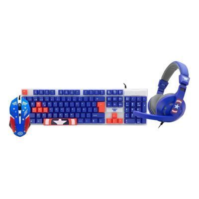 Kit 3 En 1 Marvel Capitan America, Mouse + Teclado + Audifono Teclado Azul