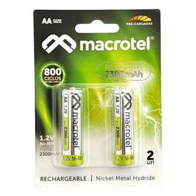 Pack 2 Pilas Recargables AA Macrotel 2300mAh