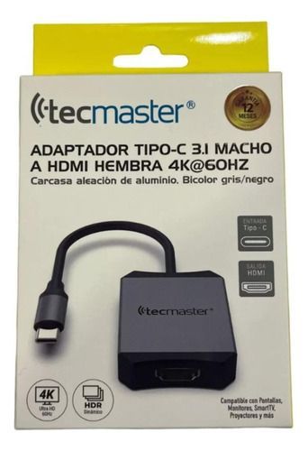 Adaptador Usb C A Hdmi 4k Tecmaster Color Único Color-1