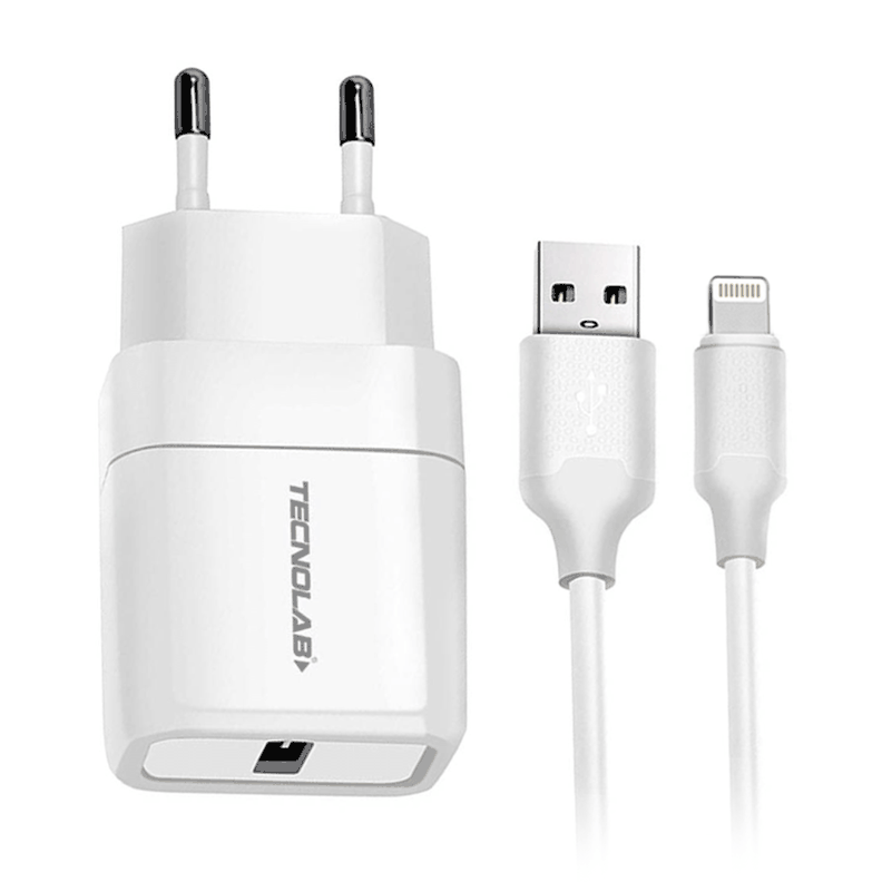 KIT CARGADOR RAPIDO TECNOLAB USB A LIGHT NING TL466 BLANCO