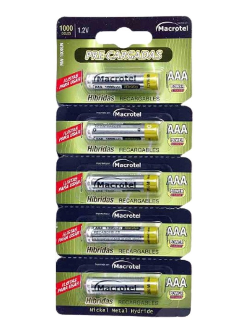 Pilas Macrotel Recargable Aaa Mw1000 1000mah Precargadas 5/u-1