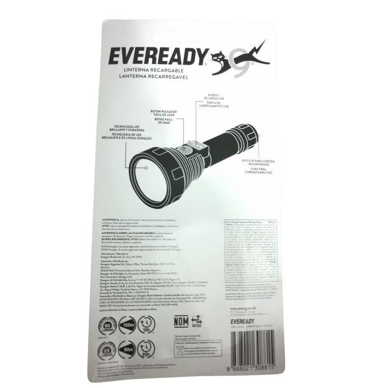 Linterna Eveready Led Recargable Usb 60 Lumenes 2 Modos-1