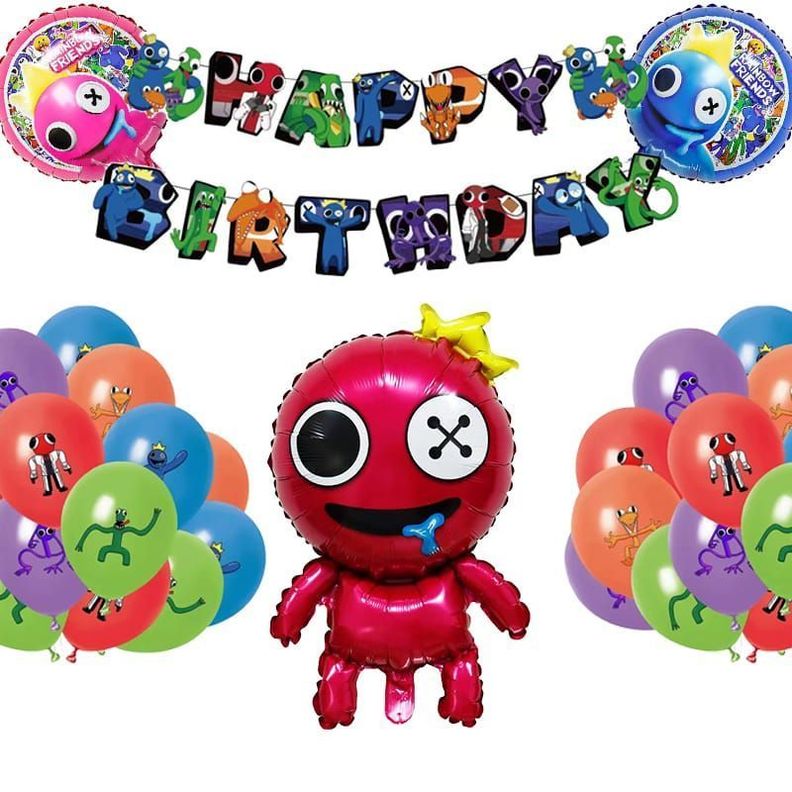Set de globos mas banderín Rainbow Friends (rosa)-0