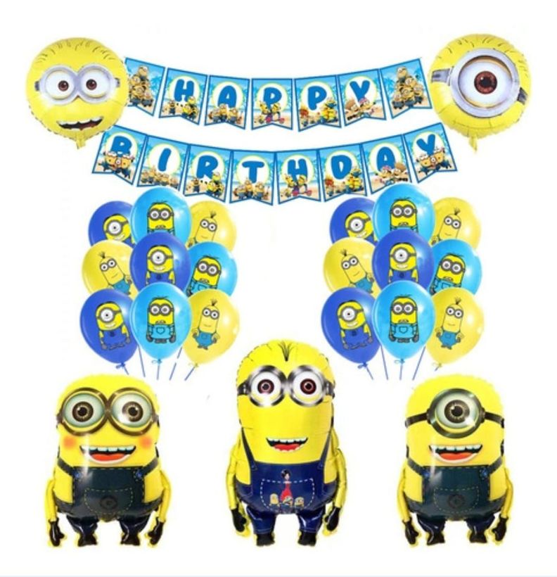 Set de Globos Latex más Banderín Minions -0