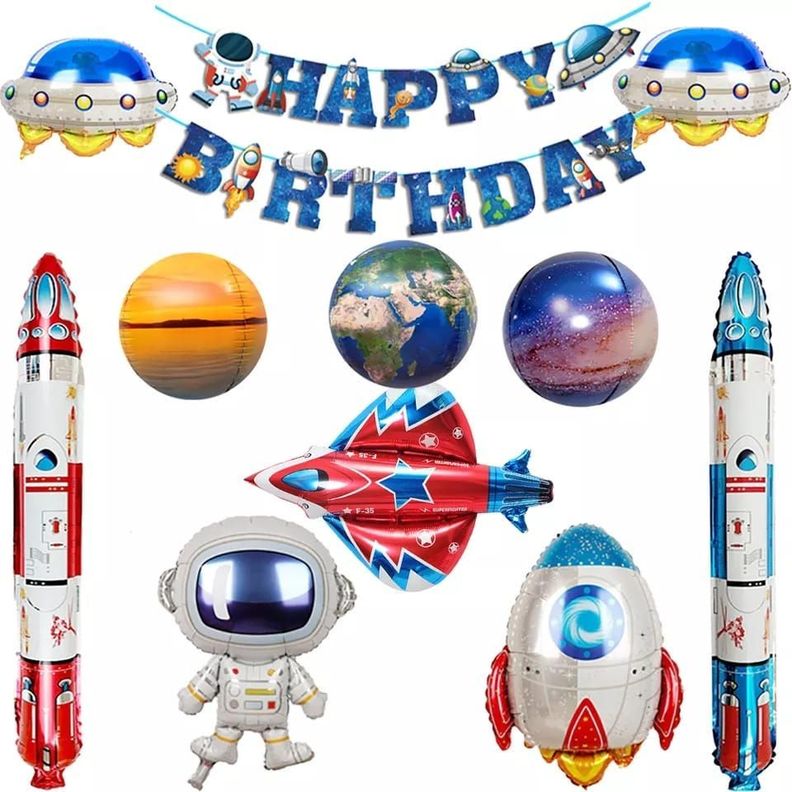 Set Globos aluminio con Banderín Astronauta-0