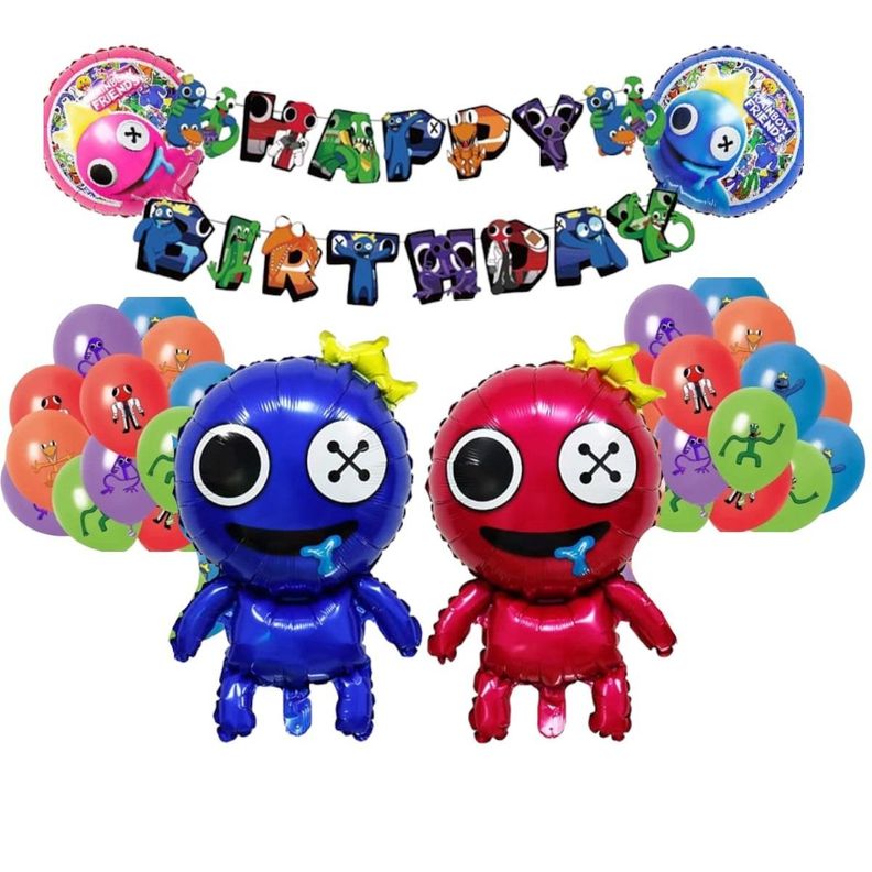 Set de globos mas banderín Rainbow Friends (rosa y azul)-0