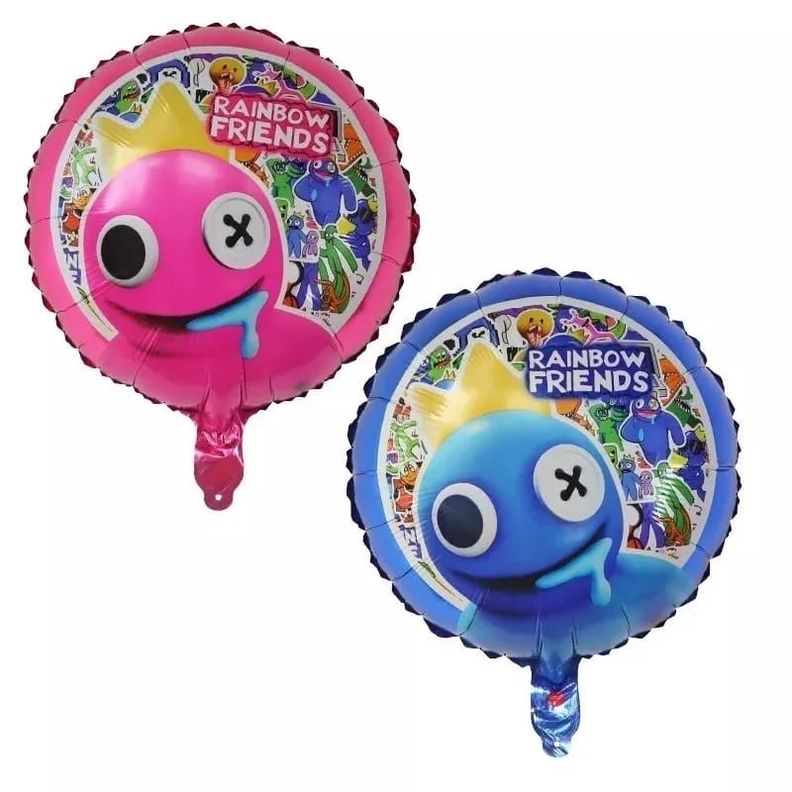 Set de globos mas banderín Rainbow Friends (rosa y azul)-2