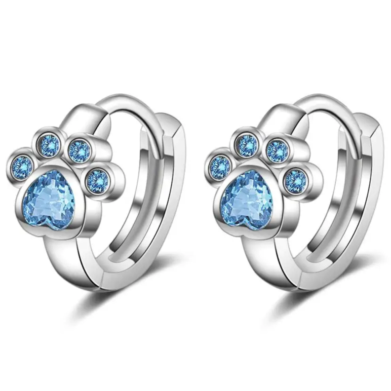 Aros Huellita de Perrito Circón Celeste en Plata 925
