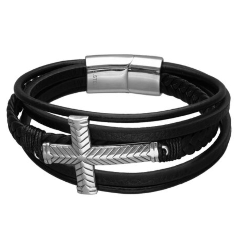 Pulsera Hombre Acero Quirúrgico Cruz Trenzada Estilo Moderno