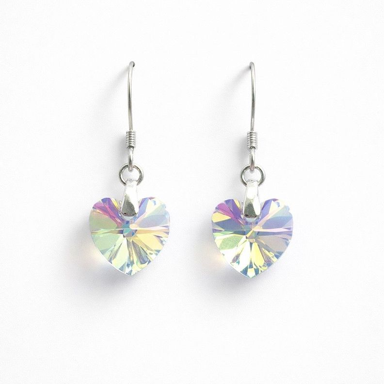 Aros Cristal Austriaco Corazon Aurora Boreal Plata Ley 925