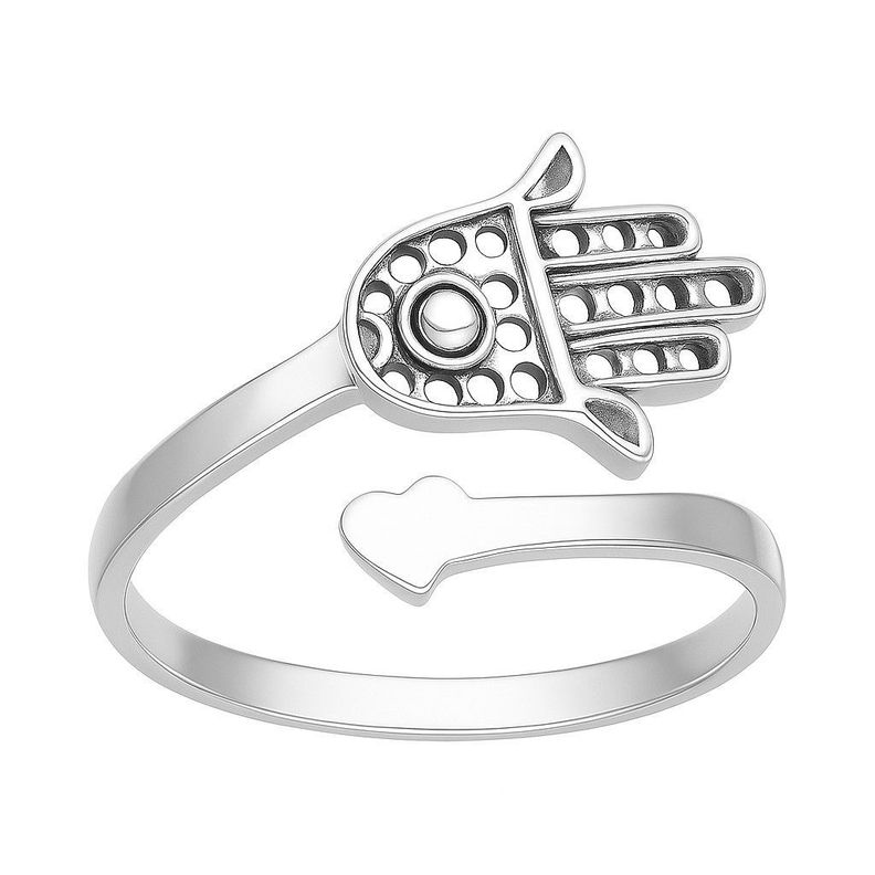 Anillo Ajustable Plata 925 Mano de Fátima Corazón