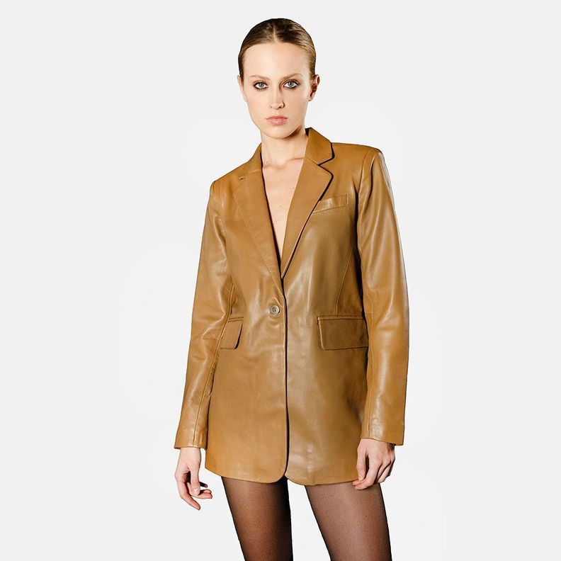 Chaqueta De Cuero Hime Blazer Camel Amen-0