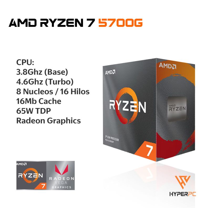 PC GAMER + MONITOR 24 + Perif: AMD RYZEN 7 5700g 16gb 1Tb Vega WiFi-2
